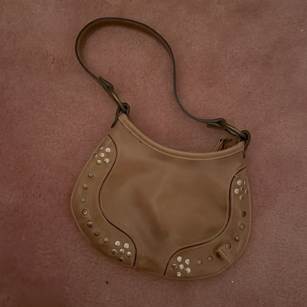 Light tan/khaki leather shoulder bag with studs